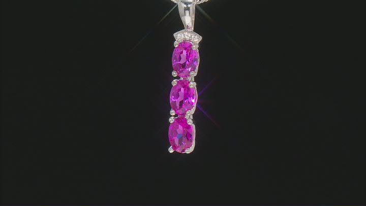 Pink Lab Created Sapphire Rhodium Over Sterling Silver Pendant with Chain 3.40ctw Video Thumbnail