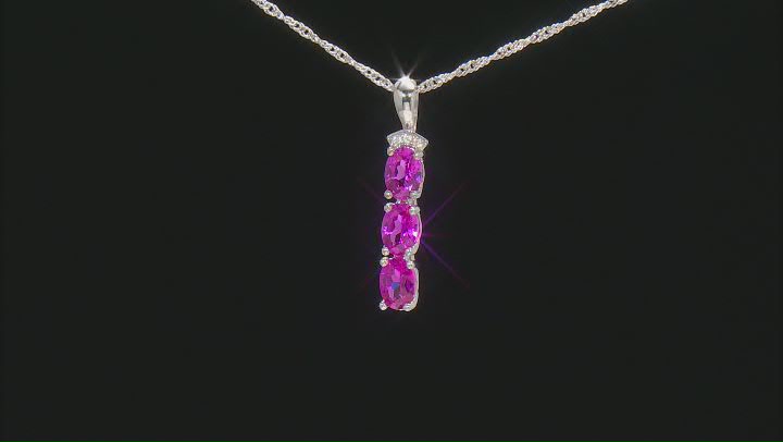 Pink Lab Created Sapphire Rhodium Over Sterling Silver Pendant with Chain 3.40ctw Video Thumbnail