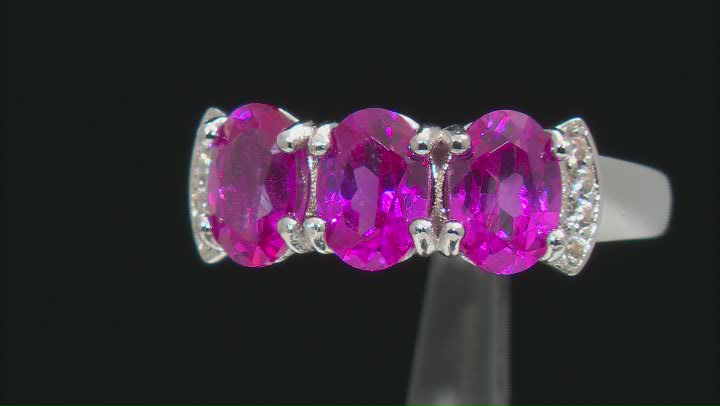 Pink Lab Created Sapphire Rhodium Over Sterling Silver Ring 2.96ctw Video Thumbnail