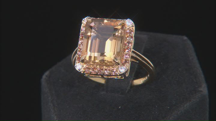 Brown Champagne Quartz 18k Yellow Gold Over Silver Ring 5.14ctw Video Thumbnail