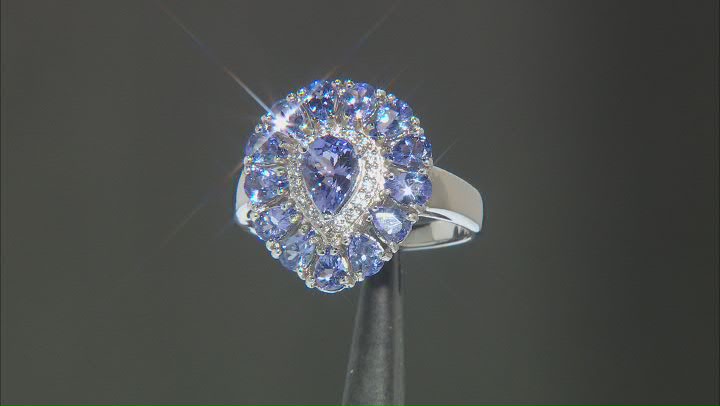 Blue Tanzanite With White Zircon Rhodium Over Sterling Silver Ring 2.65ctw Video Thumbnail