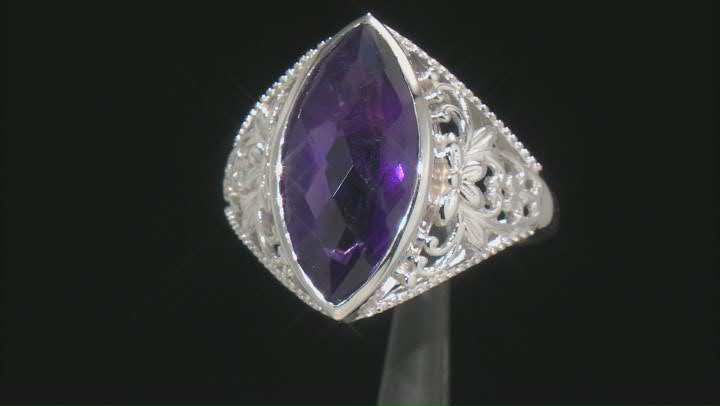 Purple African Amethyst Rhodium Over Sterling Silver Ring 7.20ct Video Thumbnail