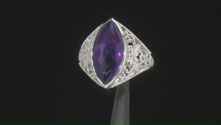 Purple African Amethyst Rhodium Over Sterling Silver Ring 7.20ct Video Thumbnail