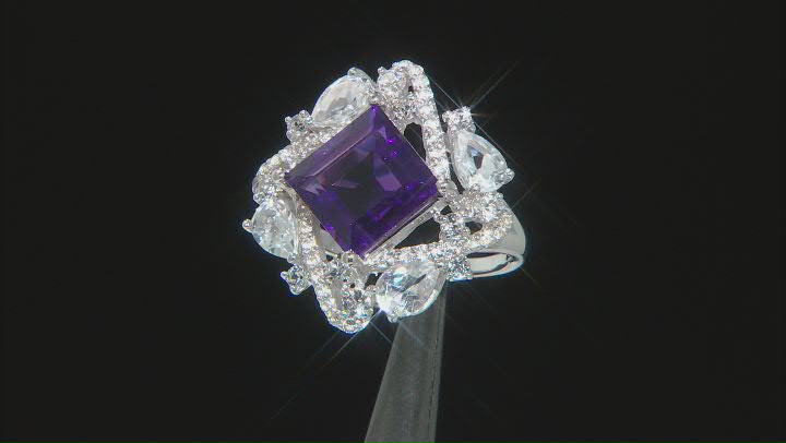 Purple Amethyst Rhodium Over Sterling Silver Ring 6.08ctw Video Thumbnail
