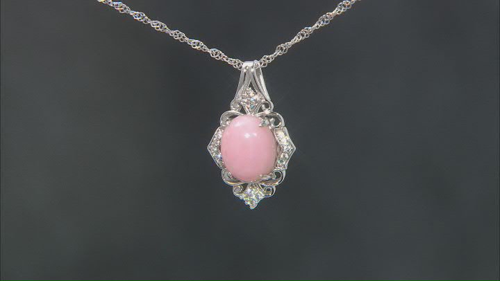 Pink Opal Rhodium Over Sterling Silver Pendant With Chain 0.15ctw Video Thumbnail