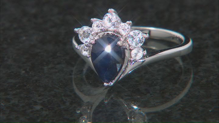 Blue Sapphire Rhodium Over Sterling Silver Ring 1.83ctw Video Thumbnail
