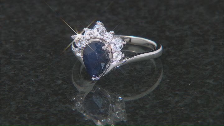 Blue Sapphire Rhodium Over Sterling Silver Ring 1.83ctw Video Thumbnail