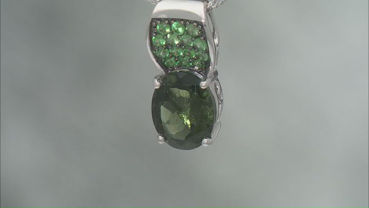 Green Moldavite Rhodium Over Sterling Silver Pendant With Chain 3.40ctw Video Thumbnail