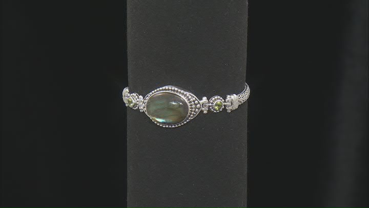 19x15mm Labradorite & Peridot Sterling Silver 3 Stone Bracelet 0.36ctw Video Thumbnail