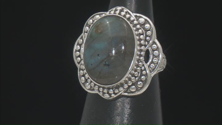 19x15mm Labradorite Sterling Silver Beaded Ring Video Thumbnail
