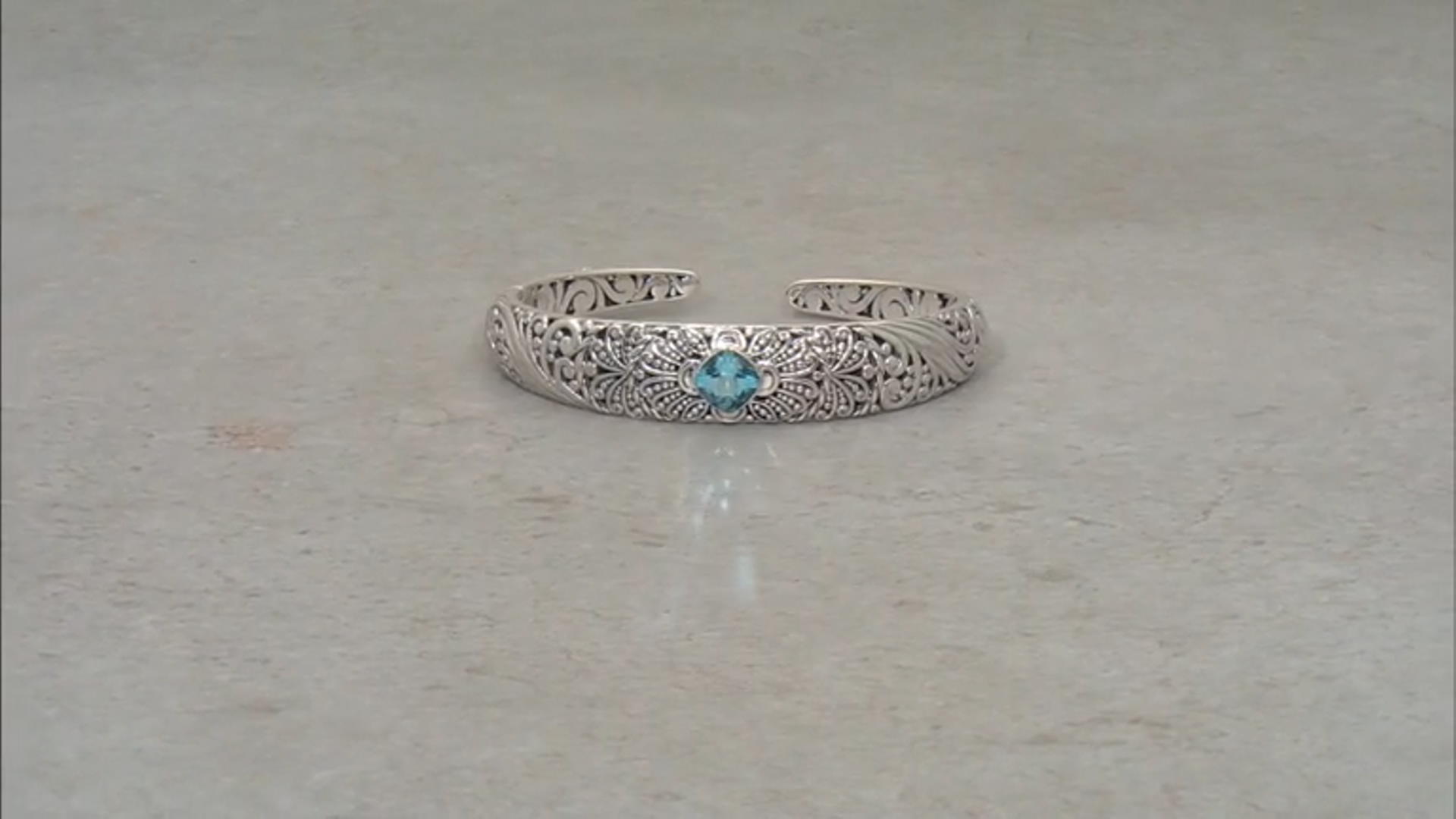 Blue Topaz Sterling Silver Hinged Cuff Bracelet 2.55ct Video Thumbnail