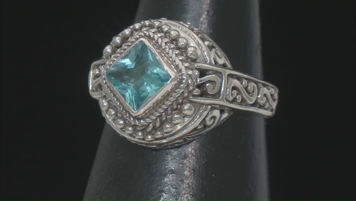 Blue Topaz Sterling Silver Textured Ring 1.26ct Video Thumbnail