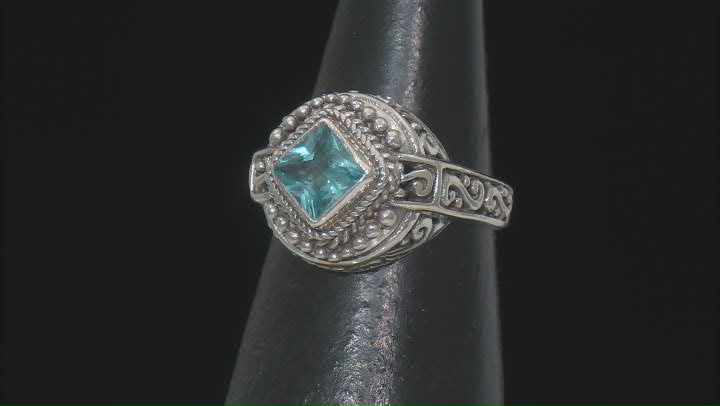 Blue Topaz Sterling Silver Textured Ring 1.26ct Video Thumbnail