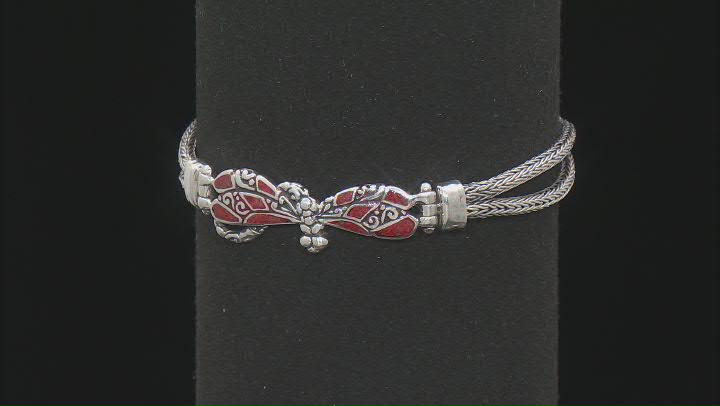 Red Coral Sterling Silver Textured Dragonfly Bracelet Video Thumbnail
