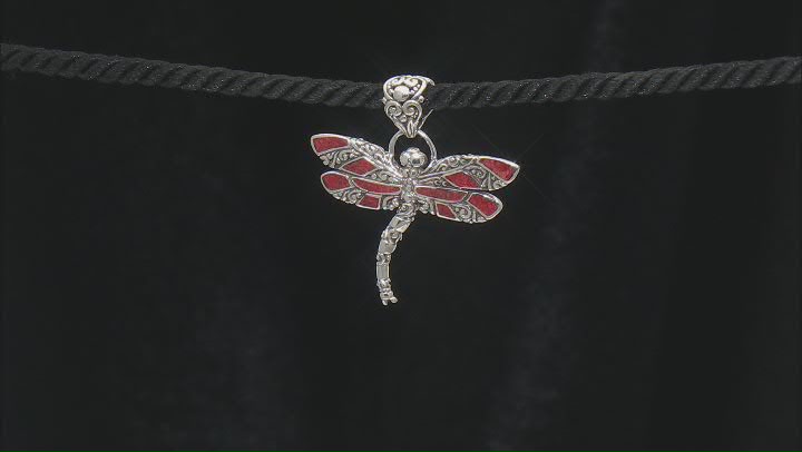 Red Coral Sterling Silver Inlay Dragonfly Pendant Video Thumbnail