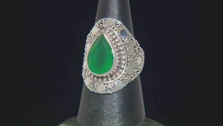 Green Onyx Sterling Silver Textured Ring 3.37ct Video Thumbnail
