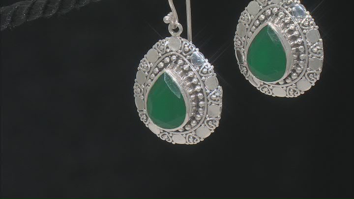Green Onyx Sterling Silver Textured Earring 6.74ctw Video Thumbnail