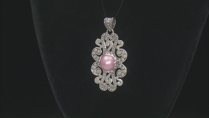14.5-15mm Pink Cultured Mabe Pearl Sterling Silver Swirl Pendant Video Thumbnail