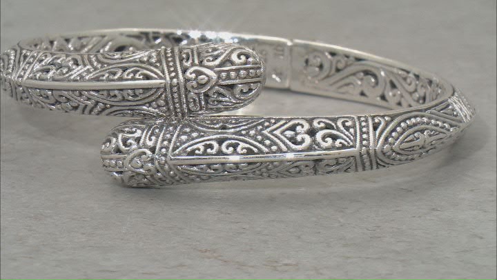 Sterling Silver Filigree Bypass Hinged Cuff Bracelet Video Thumbnail