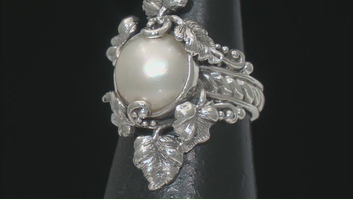 11.5-12.5mm Cultured White Mabe Pearl Sterling Silver Leaf Ring Video Thumbnail