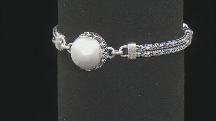 White Cultured Mabe Pearl Sterling Silver Bolo Bracelet 13.5-14.5mm Video Thumbnail