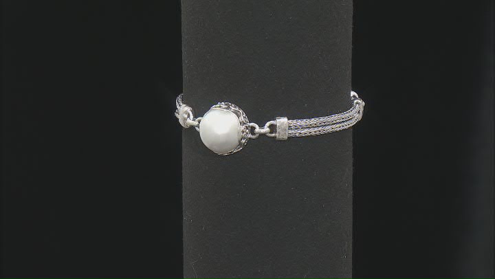 White Cultured Mabe Pearl Sterling Silver Bolo Bracelet 13.5-14.5mm Video Thumbnail