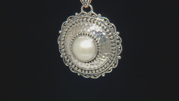 11.5-12mm White Cultured Mabe Pearl Sterling Silver Beaded Round Pendant Video Thumbnail