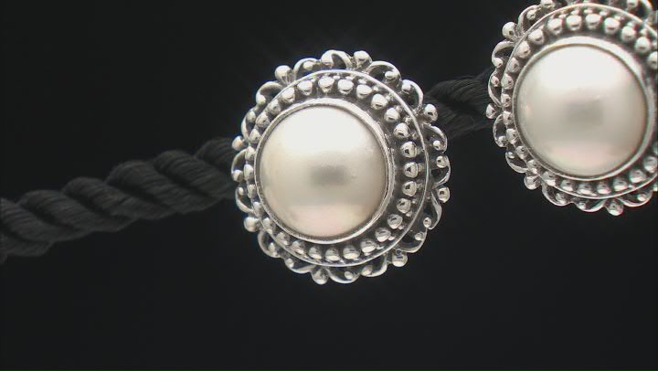 9.5-10.5mm White Cultured Mabe Pearl Sterling Silver Round Beaded Stud Earrings Video Thumbnail