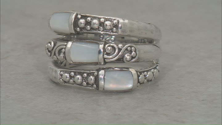 5x4mm  Mother-Of- Pearl Sterling Silver Multi-Row Inlay Ring Video Thumbnail