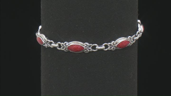 3x10mm Coral Sterling Silver Station Bracelet Video Thumbnail