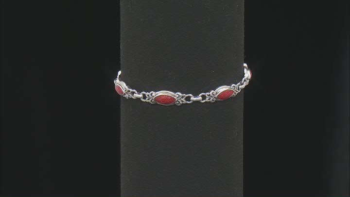3x10mm Coral Sterling Silver Station Bracelet Video Thumbnail