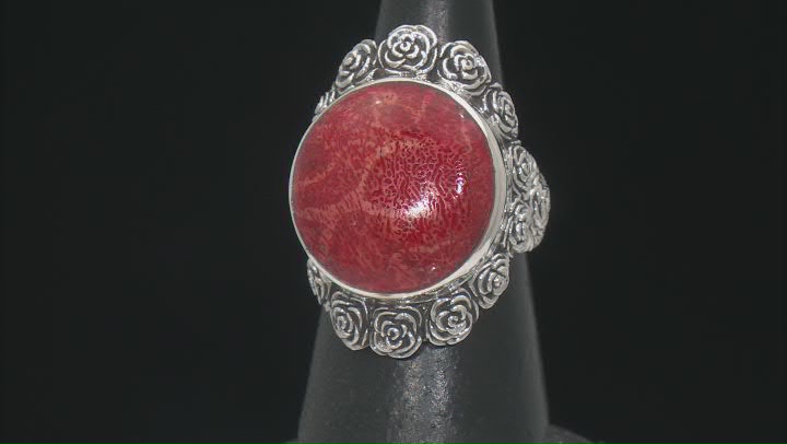 20mm Coral Sterling Silver Floral Ring Video Thumbnail