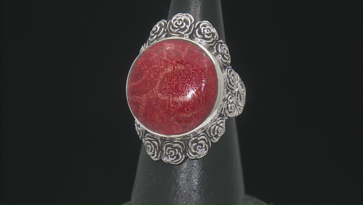 20mm Coral Sterling Silver Floral Ring Video Thumbnail