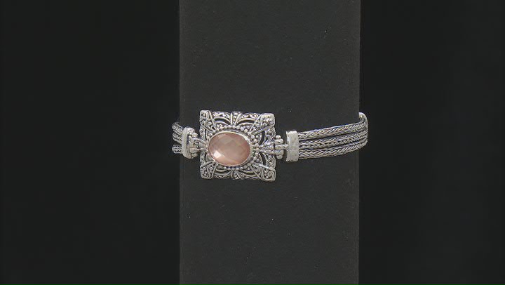 Peach Morganite Color Quartz Doublet Sterling Silver Toggle Bracelet 5.04ct Video Thumbnail