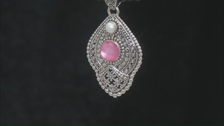 10mm Pink Mother-Of-Pearl Quartz Doublet & Cultured Freshwater Pearl Sterling Silver Pendant Video Thumbnail