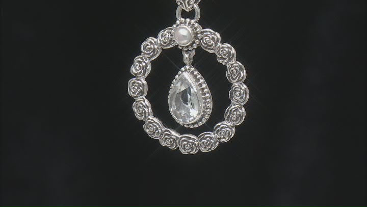 White Topaz & 3.5-4.5mm Cultured Freshwater Pearl Sterling Silver Pendant 2.47ct Video Thumbnail