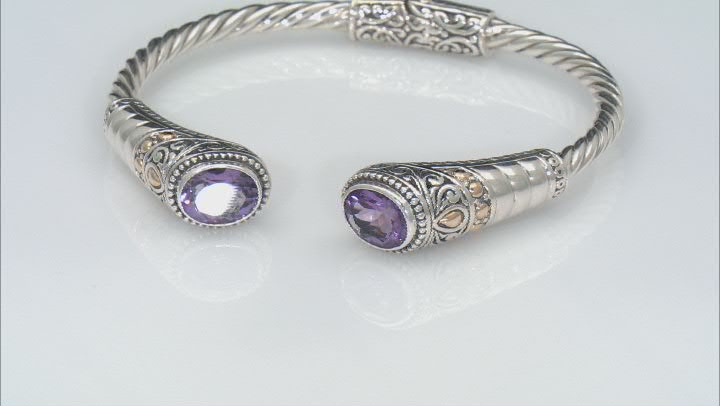Amethyst Sterling Silver With 18K Yellow Gold Accent Cable Cuff Bracelet 3.80ctw Video Thumbnail