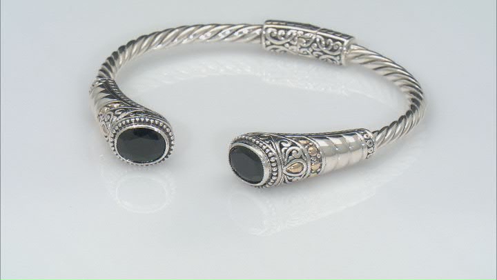 Black Spinel Sterling Silver With 18K Yellow Gold Accent Cable Cuff Bracelet 4.60ctw Video Thumbnail