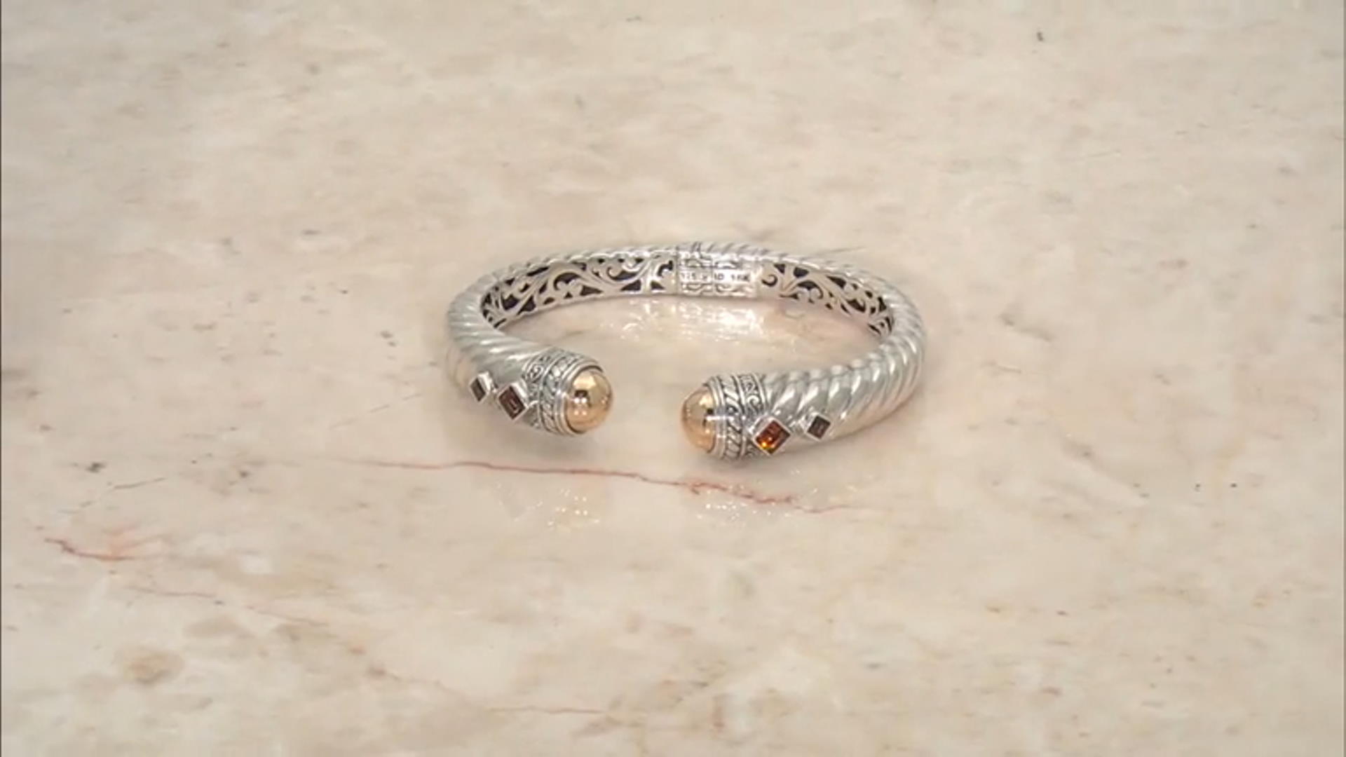 Madeira Citrine & Garnet Sterling Silver With 18K Yellow Gold Accent Cable Cuff Bracelet 0.60ctw Video Thumbnail