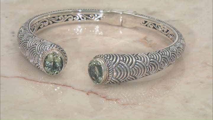 Prasiolite Sterling Silver With 18K Yellow Gold Accent Scallop Pattern Cuff Bracelet 4.80ctw Video Thumbnail