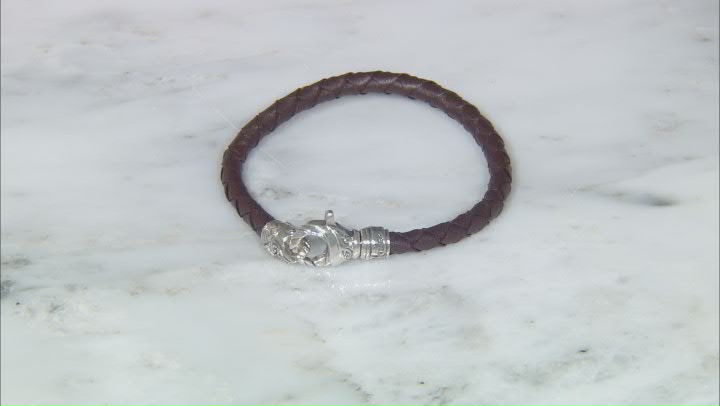 Men's Brown Leather With Sterling Silver & 18K Yellow Gold Accent Bracelet Video Thumbnail