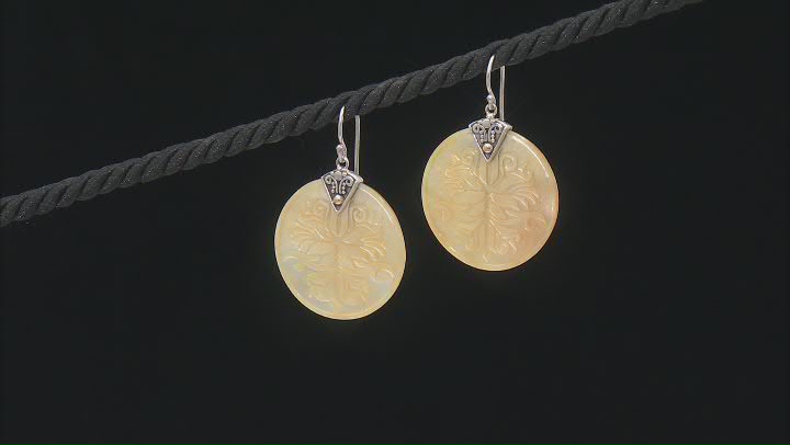 Yellow Mother-Of-Pearl Sterling Silver With 18K Yellow Gold Accents Carved Lotus Floral Earrings Video Thumbnail