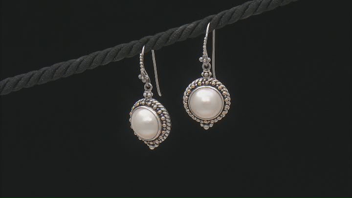Cultured White Mabe Pearl Sterling Silver With 18K Yellow Gold Accents Earrings Video Thumbnail