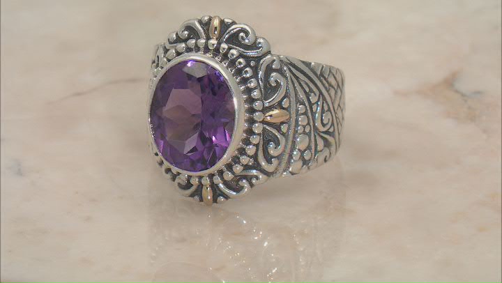 Amethyst Sterling Silver With 18K Yellow Gold Accents Solitaire Ring 2.60ct Video Thumbnail