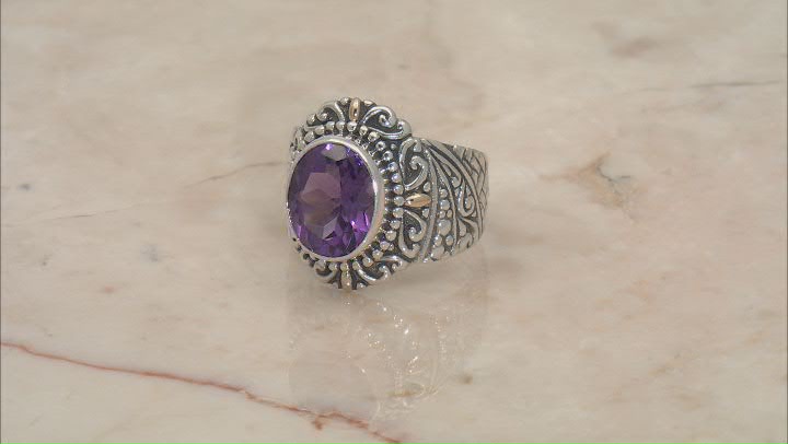 Amethyst Sterling Silver With 18K Yellow Gold Accents Solitaire Ring 2.60ct Video Thumbnail