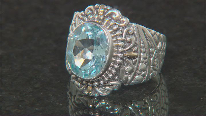 Sky Blue Topaz Sterling Silver With 18K Yellow Gold Accents Solitaire Ring 3.60ct Video Thumbnail
