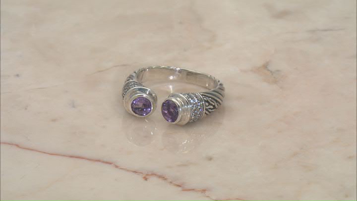 Amethyst With Cubic Zirconia Accent Sterling Silver Cable Cuff Ring 1.28ctw Video Thumbnail
