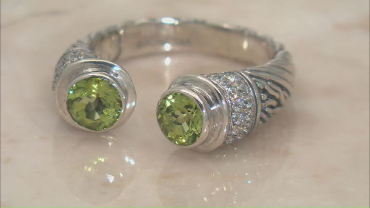 Peridot With Cubic Zirconia Accent Sterling Silver Cable Cuff Ring 1.46ctw Video Thumbnail