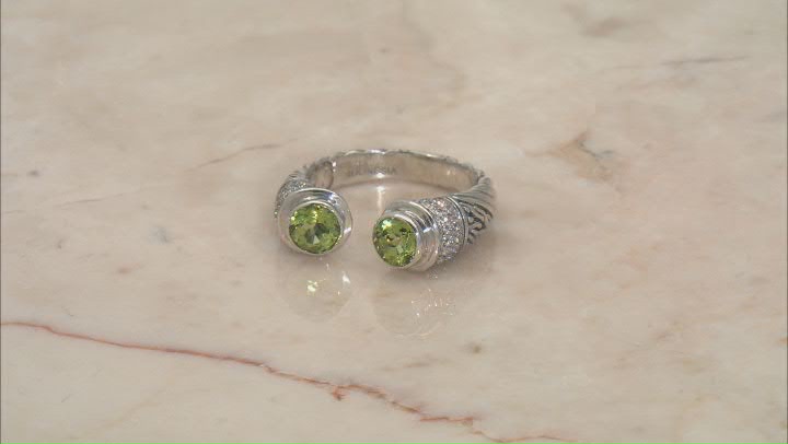 Peridot With Cubic Zirconia Accent Sterling Silver Cable Cuff Ring 1.46ctw Video Thumbnail