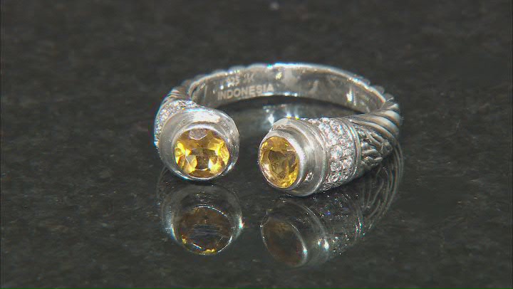 Citrine With Cubic Zirconia Accent rling Silver Cable Cuff Ring 1.28ctw Video Thumbnail